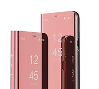 KBIKO-zxl Compatible avec iPhone 13 Pro Max Coque de téléphone portable Clear View Mirror Flip Cover PU Cuir avec béquille Housse de protection pour iPhone 13 Pro Max Miroir Or rose QH