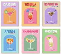 KBKBART Impression murale de cocktail mixologie mignonne et colorée pour décoration de bar, maison, bar, appartement, dortoir, cuisine, bar