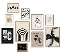 KBKBART Lot de 10 impressions murales minimalistes bohèmes abstraites noires et beiges pour femme - Motif floral - Décoration d'intérieur éclectique pour chambre