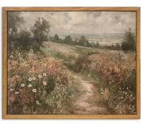 KBKBART Toile murale encadrée - Impressions sur toile de peintures à thème campagne vintage, champs de fleurs sauvages, nature sauvage - Décoration murale rustique pour salle de bain, chambre à
