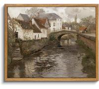 KBKBART Toile murale vintage encadrée de village européen rétro - Impressionnisme rustique - Décoration murale pour salle de bain, chambre à coucher, salon (20,3 x 25,4 cm)