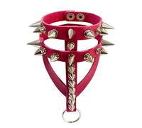 KBLDOPN Bracelet à rivets punk gothique 12 couleurs for femmes et hommes, anneau enroulé en cuir PU noir vintage Pour Cosplay Concert De Rock(Rose red)