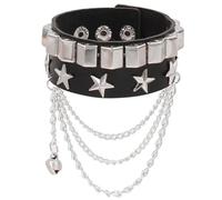 KBLDOPN Bracelet en cuir vintage à trois rangées de pointes cuspidales, rivets, large manchette, PU, punk, gothique, rock, unisexe, bijoux for hommes Pour Cosplay Concert De Rock(Color-47)