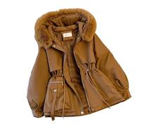 KBLDOPN Doudoune à capuche doublée polaire, manteau d'hiver chaud avec cordon de serrage, rembourrée for femme Extérieur Chaud(Brown,L)