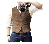 KBLDOPN Gilet de Costume for Homme à col en V, décontracté, Classique, Formel, Tweed Chevrons, Coupe Slim, for garçons d'honneur Mariage pour Business Mariage(Brown,XX-Large)