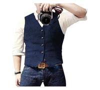 KBLDOPN Gilet de Costume for Homme à col en V, décontracté, Classique, Formel, Tweed Chevrons, Coupe Slim, for garçons d'honneur Mariage pour Business Mariage(Deep Blue,L)