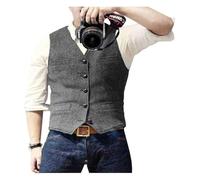 KBLDOPN Gilet de Costume for Homme à col en V, décontracté, Classique, Formel, Tweed Chevrons, Coupe Slim, for garçons d'honneur Mariage pour Business Mariage(Grey,XX-Large)