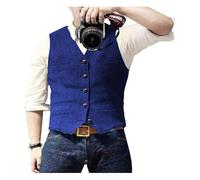 KBLDOPN Gilet de Costume for Homme à col en V, décontracté, Classique, Formel, Tweed Chevrons, Coupe Slim, for garçons d'honneur Mariage pour Business Mariage(Blue 1,XL)