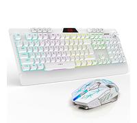 KBMSCITH H8 Ensemble clavier et souris de jeu sans fil, rétroéclairée par LED, batterie rechargeable 3800 mAh, sensation mécanique, anti-ghosting avec repose-poignet + souris 7D 3200 DPI pour Windows,