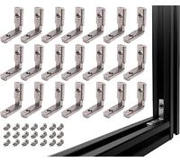 KBNIAN 20 Pcs Équerre de Fixation Renforcée Double-Trou Équerre de L en Acier Galvanisé avec 40 Pcs Vis de 6mm Équerres d’Assemblage Connexion Cachée pour Profilé Aluminium à Rainure en T EU-2020