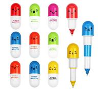 KBNIAN 24 Pcs Mini Stylo À Bille Rétractable Avec Émoticône Mignonne Visage Animé Kawaii Stylo à Écrire Encre Bleu Coque de Vitamine Pilule pour École Maternelle Cadeau Noëllo