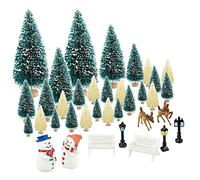 KBNIAN 36 Pcs Miniature Noël 27 Pcs Mini Sapin Noël Artificiel + 9 Pcs Ornement Miniature Forêt de Pins Modèle Élan Bonhomme de Neige pour Décoration Village Maison Train Scene de Noël Miniature