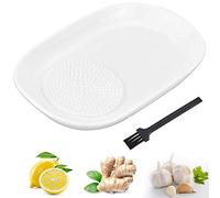 KBNIAN Râpe à Gingembre et Céramique avec Mini Pinceau, Assiette en Porcelaine Blanc, Plaque de Râpe en Céramique pour Gingembre, Ail, Oignon, Épices, Carottes (10.3 x 16.2cm)