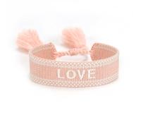 KBOLAE Bracelets en corde réglables avec pompons tissés pour une déclaration de mode chic Verrouillage manuel en polyester tissé à la main Bracelet vert kaki amour, Light Pink Love