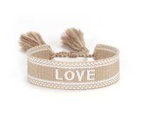 KBOLAE Bracelets réglables en corde avec pompons tissés pour une déclaration de mode chic et manuelle en polyester tissé à la main Kaki Love, Khaki love, Polyester, comme description