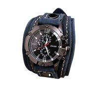 KBOLAE Punk Vintage Montre-bracelet Large Cuir PU Ceinture Manchette Bracelet Manchette Chiffres Romains Marron, bleu, 27.8cm