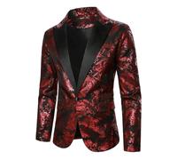 KBOPLEMQ Blazer à paillettes pour homme - Coupe ajustée - Pour mariage, smoking, affaires, motif cachemire, mariage, banquet, fête, club, smoking, élégant, avec un bouton, O vin, XL