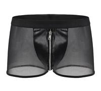 KBOPLEMQ Boxer en maille pour homme - En cuir - Avec fermeture éclair - Transparent - Effet mouillé - Sous-vêtements érotiques - Lingerie érotique - Sous-vêtements érotiques - Sous-vêtements de charme