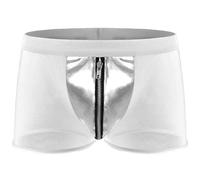 KBOPLEMQ Boxer en maille pour homme - En cuir - Avec fermeture éclair - Transparent - Effet mouillé - Sous-vêtements érotiques - Lingerie érotique - Sous-vêtements érotiques - Sous-vêtements de charme