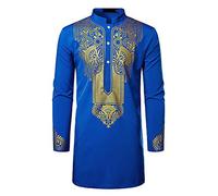 KBOPLEMQ Caftan pour homme - Robe musulmane - Couleur unie - Col montant - Manches longues - Arabie Saoudite - Dubaï - Vêtement de prière pour homme - Coton et lin - Chemise longue avec boutons, A