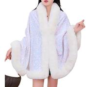 KBOPLEMQ Cape d'hiver pour femme - Poncho à paillettes - Boléro Shrug brillant - Veste de soirée ouverte à l'avant - Cardigan - Écharpes et enveloppement pour robes de soirée de mariage - Longue étole