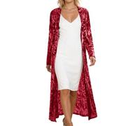 KBOPLEMQ Cardigan à paillettes pour femme - Longue veste ouverte - Cardigan avec paillettes - Manches longues - Manteau élégant pour fête, carnaval et carnaval - Robe de soirée - Veste fine ouverte à