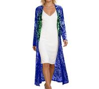 KBOPLEMQ Cardigan à paillettes pour femme - Longue veste ouverte - Cardigan avec paillettes - Manches longues - Manteau élégant pour fête, carnaval et carnaval - Robe de soirée - Veste fine ouverte à