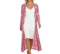 KBOPLEMQ Cardigan à paillettes pour femme - Longue veste ouverte - Cardigan avec paillettes - Manches longues - Manteau élégant pour fête, carnaval et carnaval - Robe de soirée - Veste fine ouverte à