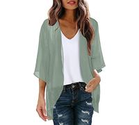 KBOPLEMQ Cardigan kimono en mousseline de soie pour femme - Manches 3/4 - Imprimé floral - Léger - Pour l'été - Boléro - En mousseline de soie, vert menthe, XXL