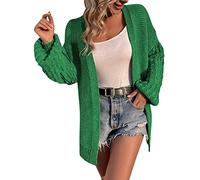 KBOPLEMQ Cardigan long en tricot épais pour femme - Pull élégant à manches longues - Style décontracté - Ouvert - Pull lover avec poches - Automne - Chaud, O Vert., M
