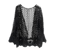 KBOPLEMQ Cardigan pour femme - Boléro Shrug - Manches 3/4 - Dentelle crochetée - Élégant - Paréos - Sexy - Bikini Cover Up - Veste avant - Cravate ouverte - Veste bohème, O Noir., taille unique