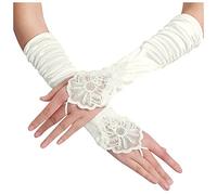 KBOPLEMQ Charleston Costume pour femme - Longue dentelle - Gants de fête - Blanc floral des années 1920 - Gants de mariée sans doigts - Élastiques - Cristal - Accessoire de mariage, O beige., Taille