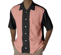 KBOPLEMQ Chemise bowling pour homme - Camp Cabin Cabana - Chemise de travail - Bicolore - Style rétro années 50 - Style rockabilly - En coton - Manches courtes - Décontracté - Boutonnées, P rose., L