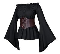 KBOPLEMQ Chemisier de renaissance pour femme - Chemise de pirate sous la poitrine - Corset médiéval - Haut avec bustier pour Halloween - Costume de pirate - Cosplay victorien - Gothique rétro -