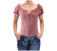 KBOPLEMQ Chemisier pour femme Oktoberfest - Chemisier traditionnel rouge bleu blanc à carreaux - Chemise à carreaux pour femme - Chemise à carreaux avec boutonnière - Court - Pour la fête de la bière