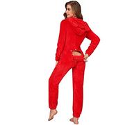 KBOPLEMQ Combinaison de Noël en polaire pour femme - Combinaison chaude d'hiver - Combinaison longue et douillette - Pyjama moelleux - Avec oreilles, rouge, S
