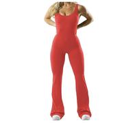 KBOPLEMQ Combinaison de sport évasée pour femme - Butt rebondi - Longue - Sans manches - Dos nu - Une pièce - Coupe bootcut - Combinaison sexy - Pour la gym et l'entraînement, O rouge., XL