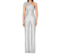 KBOPLEMQ Combinaison d'été pour femme Une épaule Col en V Longue Paillettes Pantalon de combinaison Playsuit Romper, Combinaison étincelante pour club, Strampler élégant en paillettes pour soirée