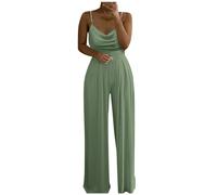KBOPLEMQ Combinaison festive élégante pour femme - Été - Chic - Mariage - Longue tenue d'invité de mariage - Salopette légère - Jambes larges, O Vert., M