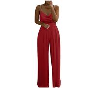 KBOPLEMQ Combinaison festive élégante pour femme - Été - Chic - Mariage - Longue tenue d'invité de mariage - Salopette légère - Jambes larges, O rouge., M