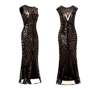 KBOPLEMQ Costume Charleston pour femme - Robe de soirée Gatsby - Robe de soirée - Costume rétro - Style cocktail - Robe à paillettes - Robe longue des années 1920 - Robe de cocktail à rabat, O Noir.,