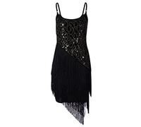 KBOPLEMQ Costume Charleston pour femme - Robe de soirée Great Gatsby - Style rétro des années 20 - Robe à franges à paillettes - Robe sexy - Col en V - Robe à rabat, O Noir., L