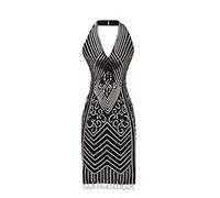 KBOPLEMQ Costume des Années 20 pour Femme - Robe à Paillettes Dorées à Franges - Cocktail Vintage avec Perles - Élégante Sans Manches - Gatsby - Soirée, O