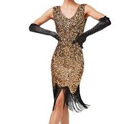 KBOPLEMQ Costume des années 20 pour femme - Robe Charleston - Robe garçonne - Robe Gatsby - Accessoires des années 20 - Costume de mafia vintage pour femme - Avec paillettes - Perles et franges - Bas