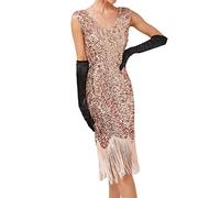 KBOPLEMQ Costume des années 20 pour femme - Robe Charleston - Robe garçonne - Robe Gatsby - Accessoires des années 20 - Costume de mafia vintage pour femme - Avec paillettes - Perles et franges - Bas