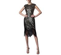 KBOPLEMQ Costume des années 20 pour femme - Robe de soirée Charleston vintage des années 1920 - Robe à paillettes - Col en V - Robe longue - Style rétro - Élégante - Robe de bal à franges - Robe de