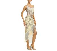 KBOPLEMQ Costume des années 20 pour femme - Robe vintage des années 1920 - Robe de soirée Charleston - Robe de soirée - Costume de cocktail - Robe Gatsby à paillettes - Ourlet à pompons - Robe de