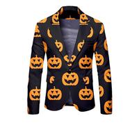 KBOPLEMQ Costume d'Halloween pour homme - Coupe ajustée - Avec veste de costume blazer 3D - Impression citrouille - Costume amusant pour le carnaval et les fêtes à thème, O Gold, M