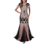 KBOPLEMQ Costume Gatsby Charleston - Robe de Soirée Années 1920 - Style Rétro à Paillettes - Longue pour Bal de Fin d'Année et Cocktail en Maille, R Rose, S