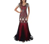 KBOPLEMQ Costume Gatsby Charleston - Robe de Soirée Années 1920 - Style Rétro à Paillettes - Longue pour Bal de Fin d'Année - Cocktail en Maille, R Vin, L